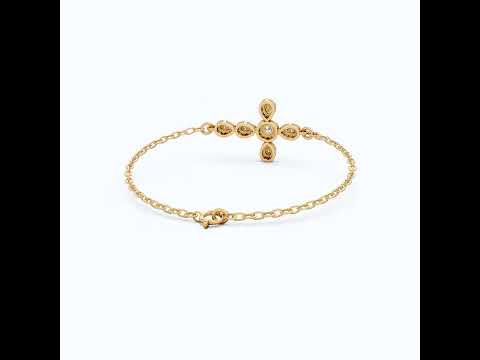 Dainty Cluster pear Halo cross Chain bracelet in 14K Solid Gold, 0.40 Round Cut Lab Created Diamonds, Vintage Gift for Her, Bridal Jewelry