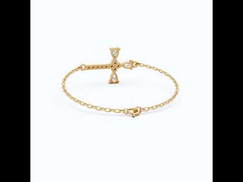 Modern Religious Cross Chain Bracelet with 14K Solid Gold, 0.75 TCW Pear Cut Lab Created Diamonds, Bridal Jewelry, Wedding Gift For Her