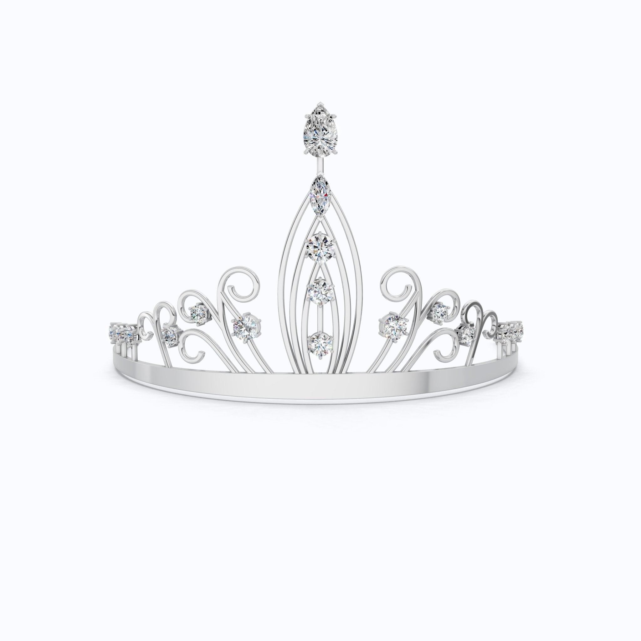 Princess Tiara Crown in 925 Sterling Silver, 32.84 TCW Pear/Marquise/Round Cut Lab Diamonds, Luxury Handmade Jewelry Gift for Bridal - Shoora Designs