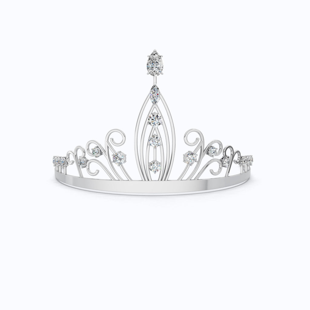Princess Tiara Crown in 925 Sterling Silver, 32.84 TCW Pear/Marquise/Round Cut Lab Diamonds, Luxury Handmade Jewelry Gift for Bridal - Shoora Designs