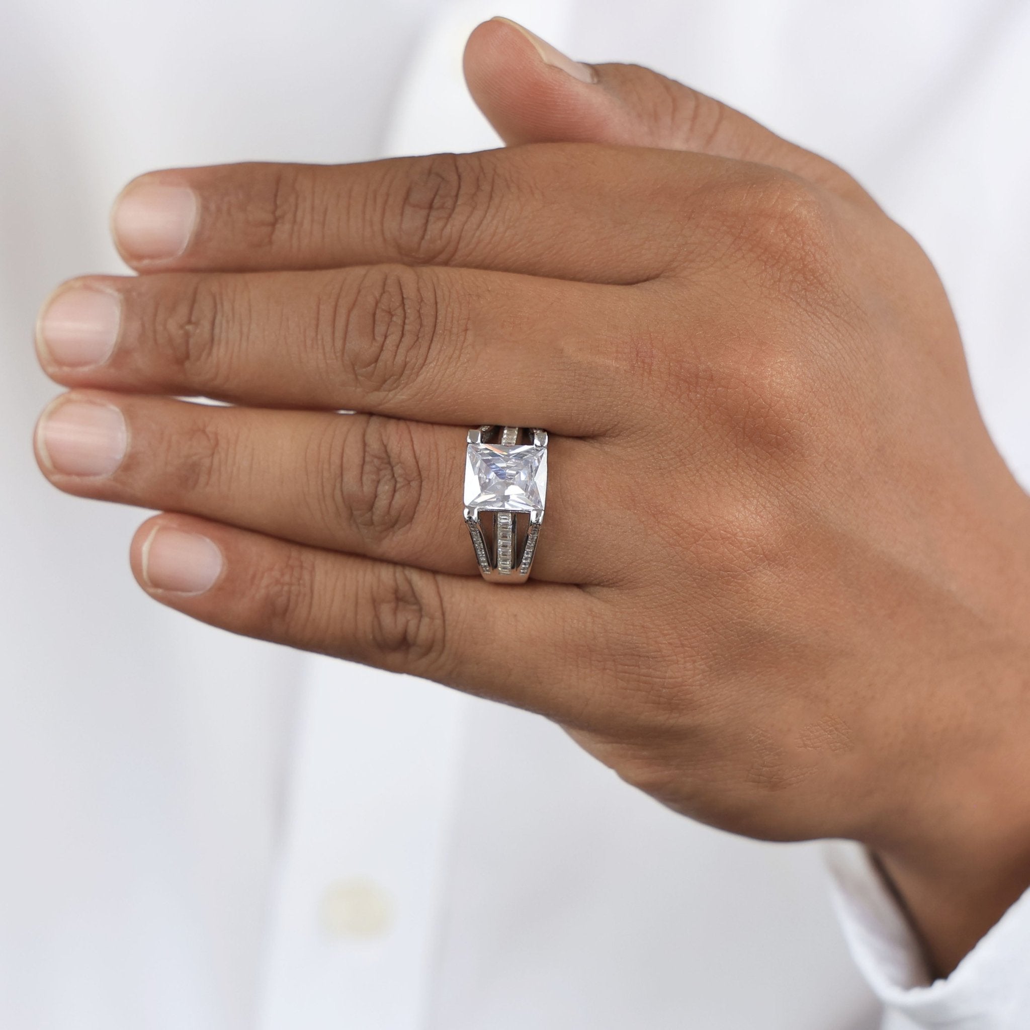 Radiant Cut Split Shank Three Row Pave Engagement Ring in Lab Grown Diamond - 14k Solid Gold, Men's Elegant Jewelry, Wedding Ring For Him - Shoora Designs