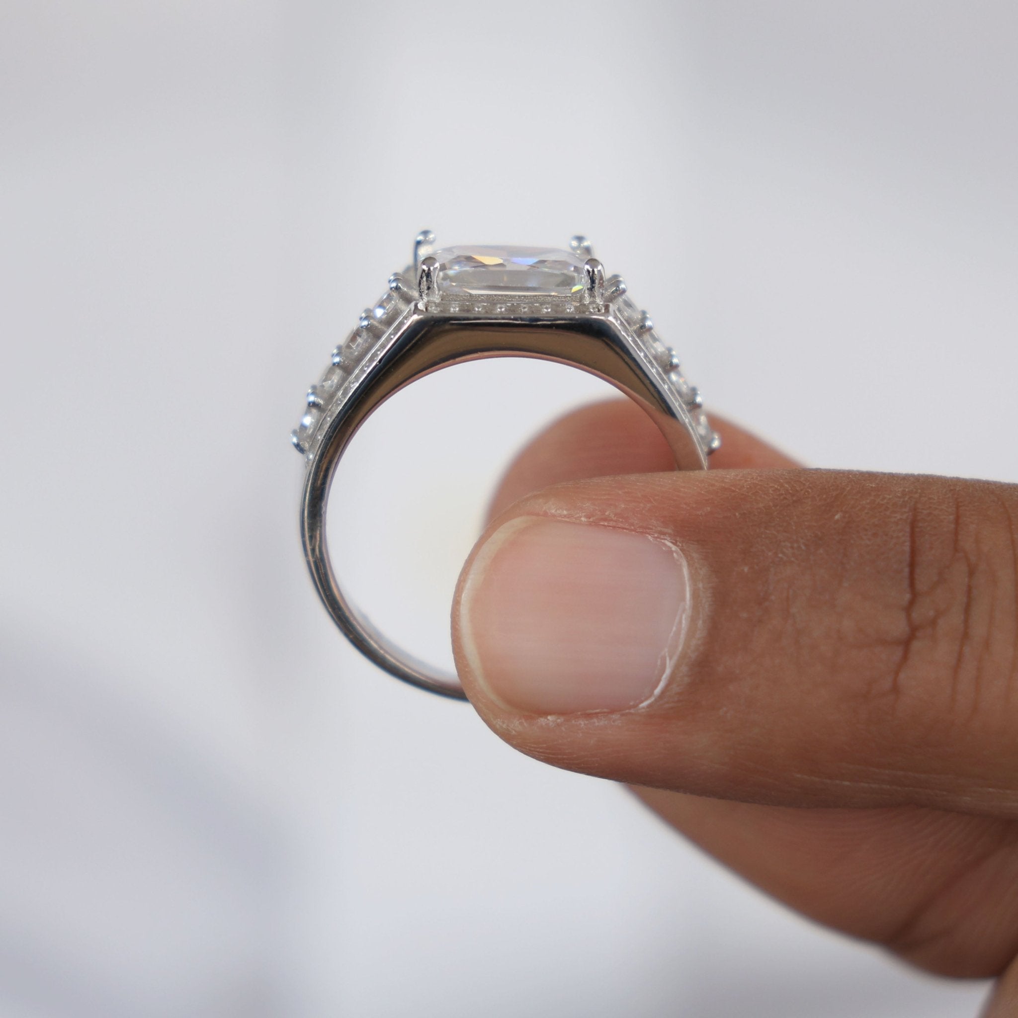 Radiant Cut Split Shank Three Row Pave Engagement Ring in Lab Grown Diamond - 14k Solid Gold, Men's Elegant Jewelry, Wedding Ring For Him - Shoora Designs