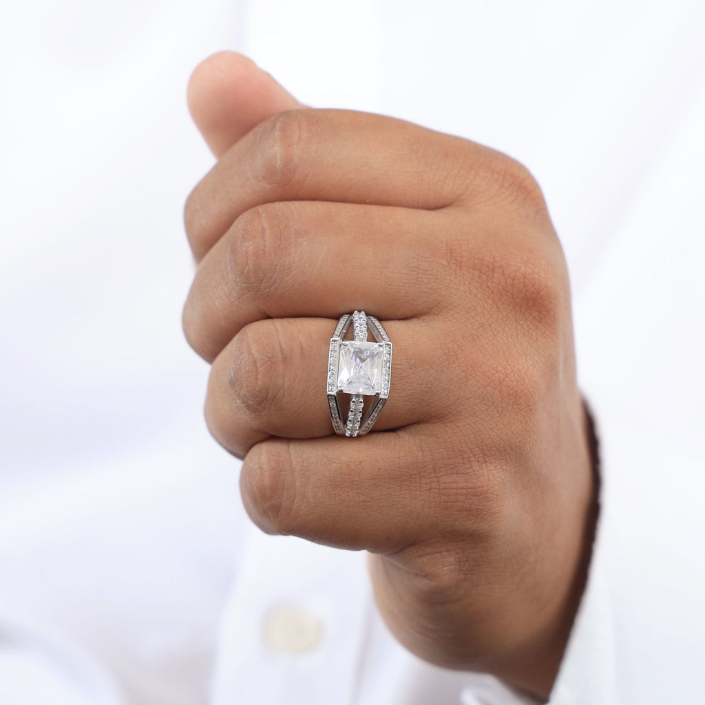 Radiant Cut Split Shank Three Row Pave Engagement Ring in Lab Grown Diamond - 14k Solid Gold, Men's Elegant Jewelry, Wedding Ring For Him - Shoora Designs