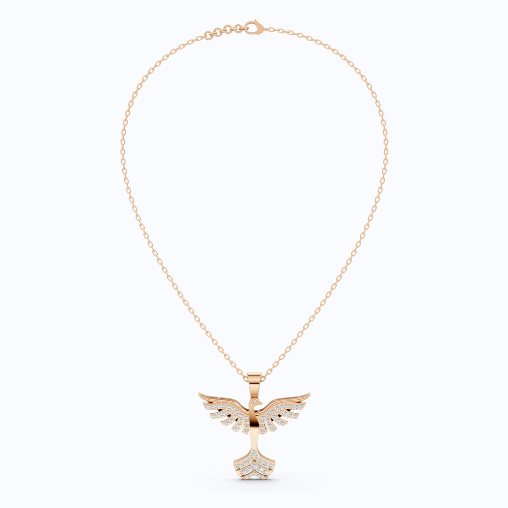 Rising Phoenix Pavé Wings Everyday Pendant in Lab Diamond – 14k Solid Gold, Birthday Gift for Her, Handmade Jewelry - Shoora Designs