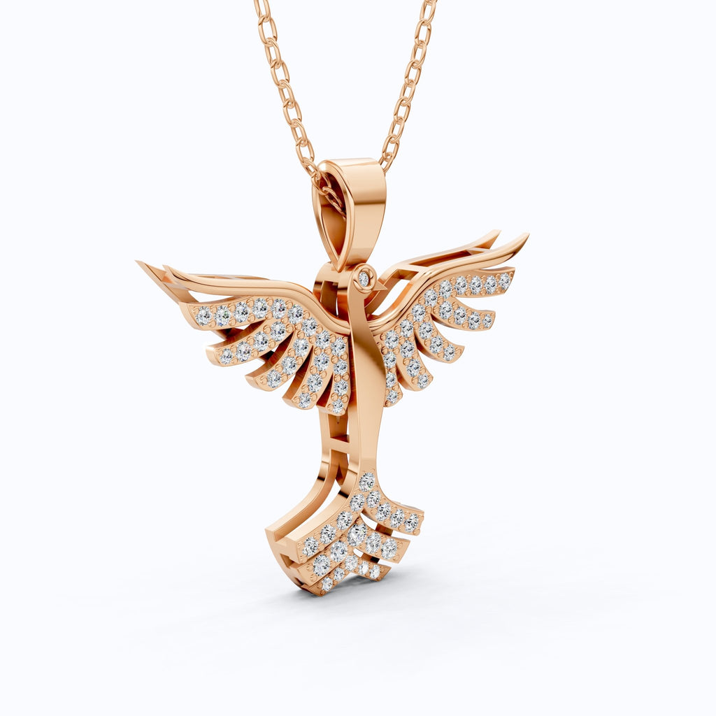 Rising Phoenix Pavé Wings Everyday Pendant in Lab Diamond – 14k Solid Gold, Birthday Gift for Her, Handmade Jewelry - Shoora Designs