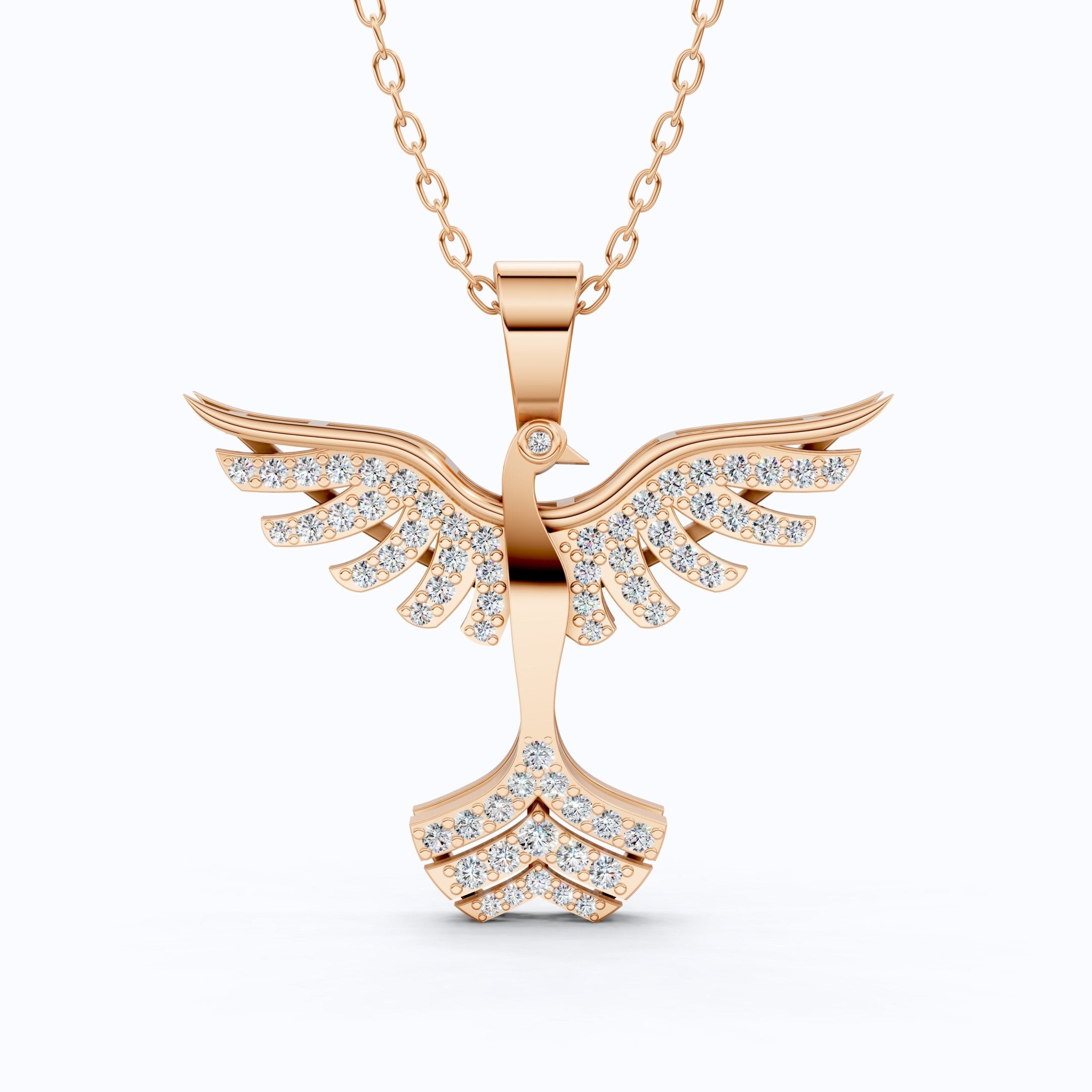 Rising Phoenix Pavé Wings Everyday Pendant in Lab Diamond – 14k Solid Gold, Birthday Gift for Her, Handmade Jewelry - Shoora Designs