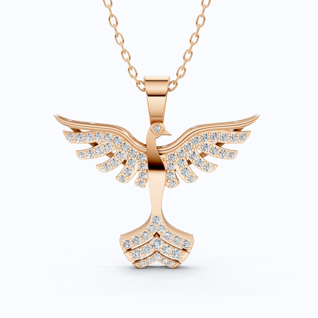 Rising Phoenix Pavé Wings Everyday Pendant in Lab Diamond – 14k Solid Gold, Birthday Gift for Her, Handmade Jewelry - Shoora Designs