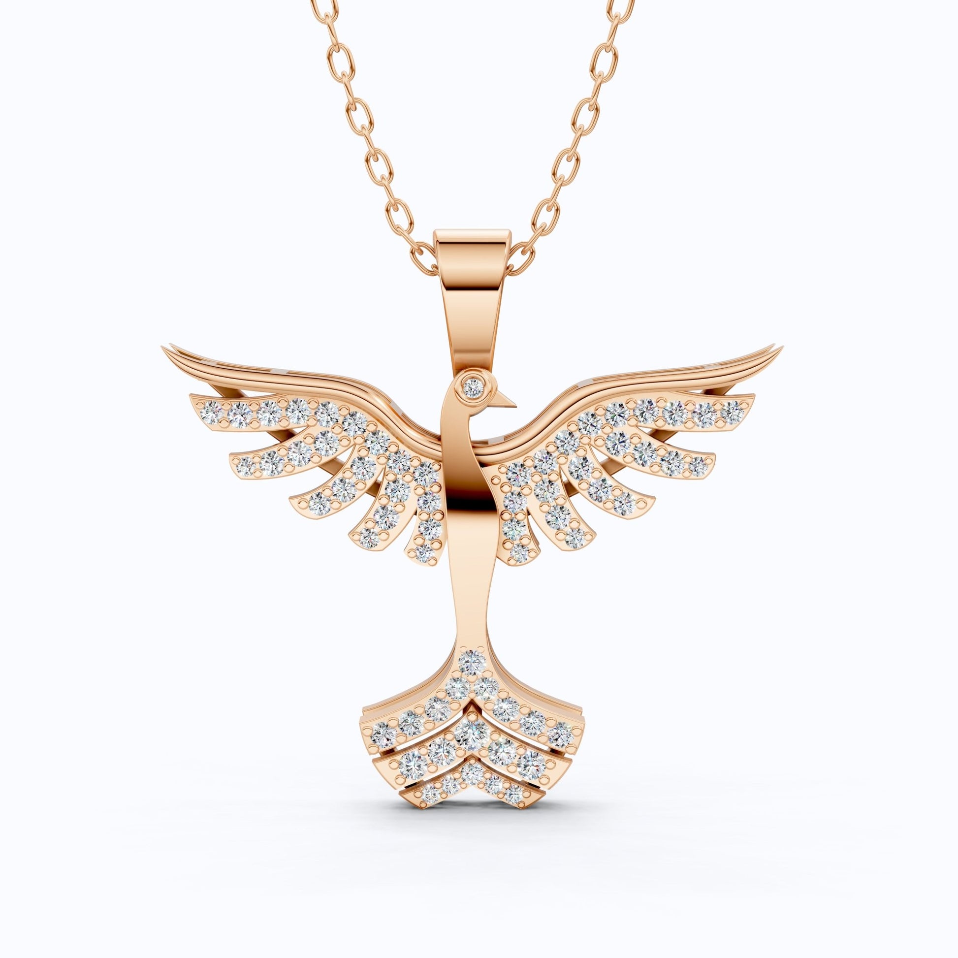 Rising Phoenix Pavé Wings Everyday Pendant in Lab Diamond – 14k Solid Gold, Birthday Gift for Her, Handmade Jewelry - Shoora Designs