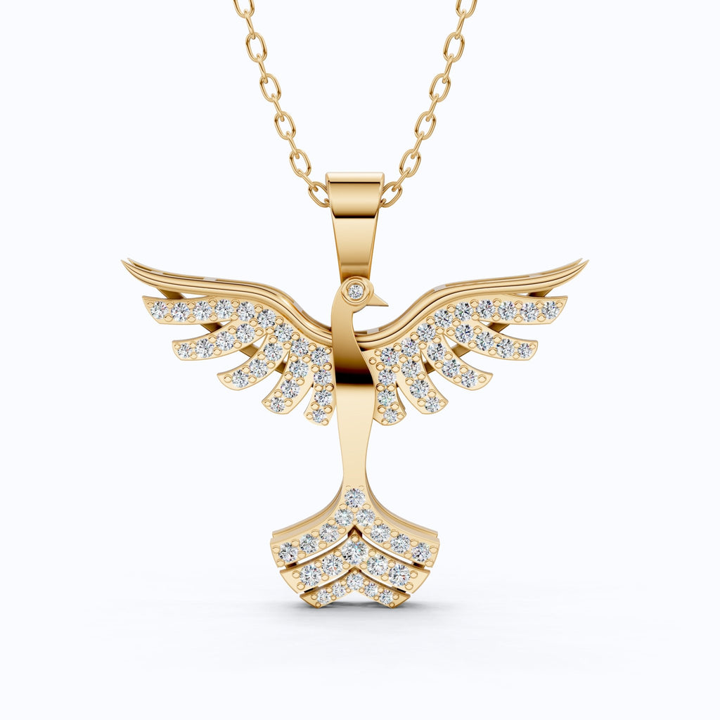 Rising Phoenix Pavé Wings Everyday Pendant in Lab Diamond – 14k Solid Gold, Birthday Gift for Her, Handmade Jewelry - Shoora Designs
