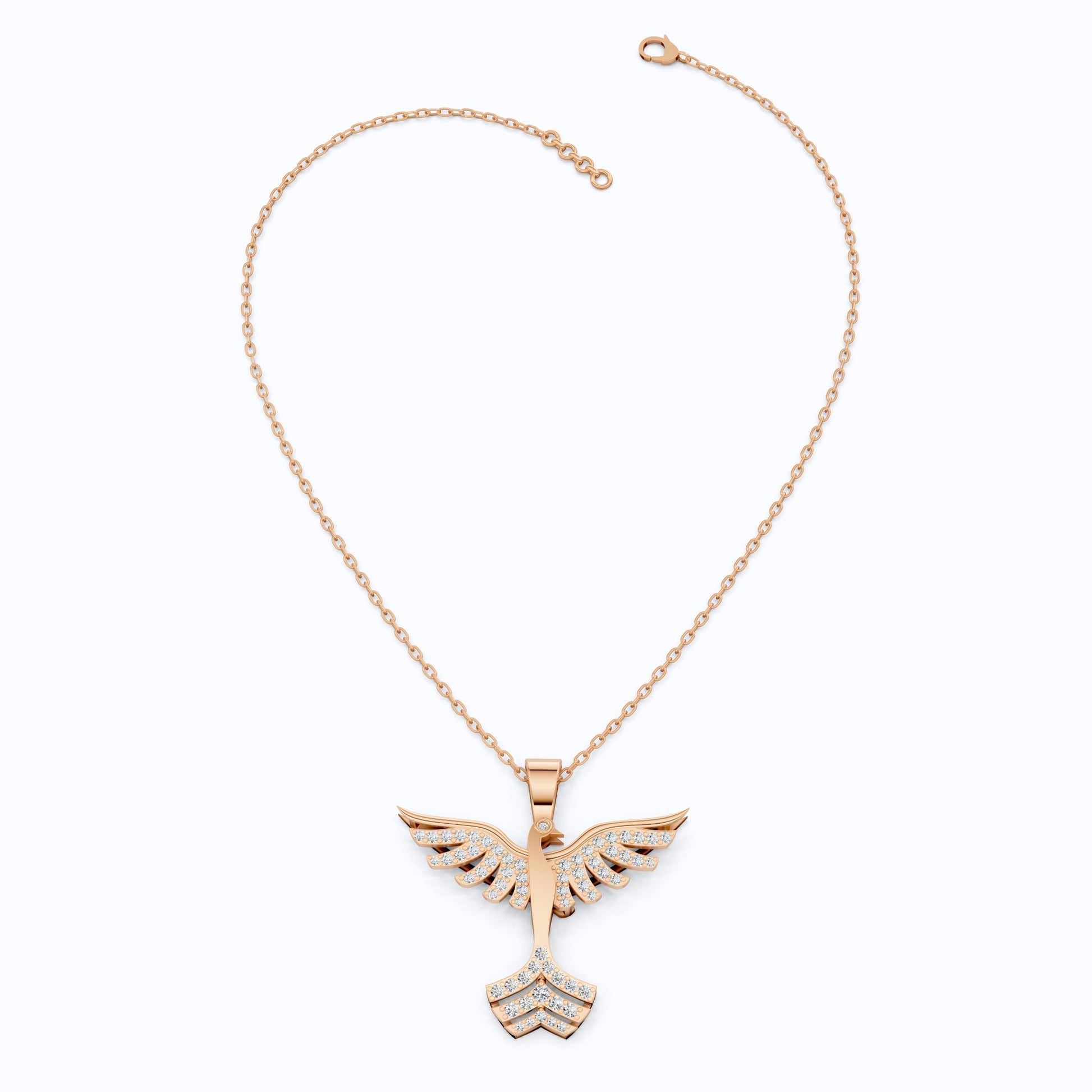 Rising Phoenix Pavé Wings Everyday Pendant in Lab Diamond – 14k Solid Gold, Birthday Gift for Her, Handmade Jewelry - Shoora Designs