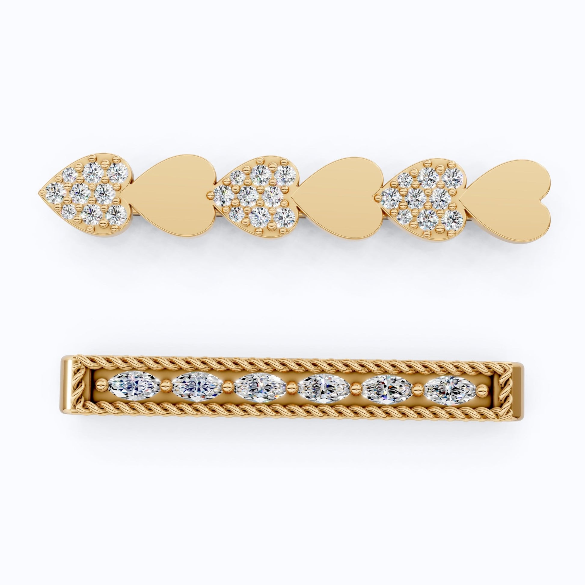 Romantic Alternating Heart Stack & Twisted Rope Bar Watch Charms in Lab Diamond – 14K Solid Gold, Modern Accessory, Gift for Wife - Shoora Designs