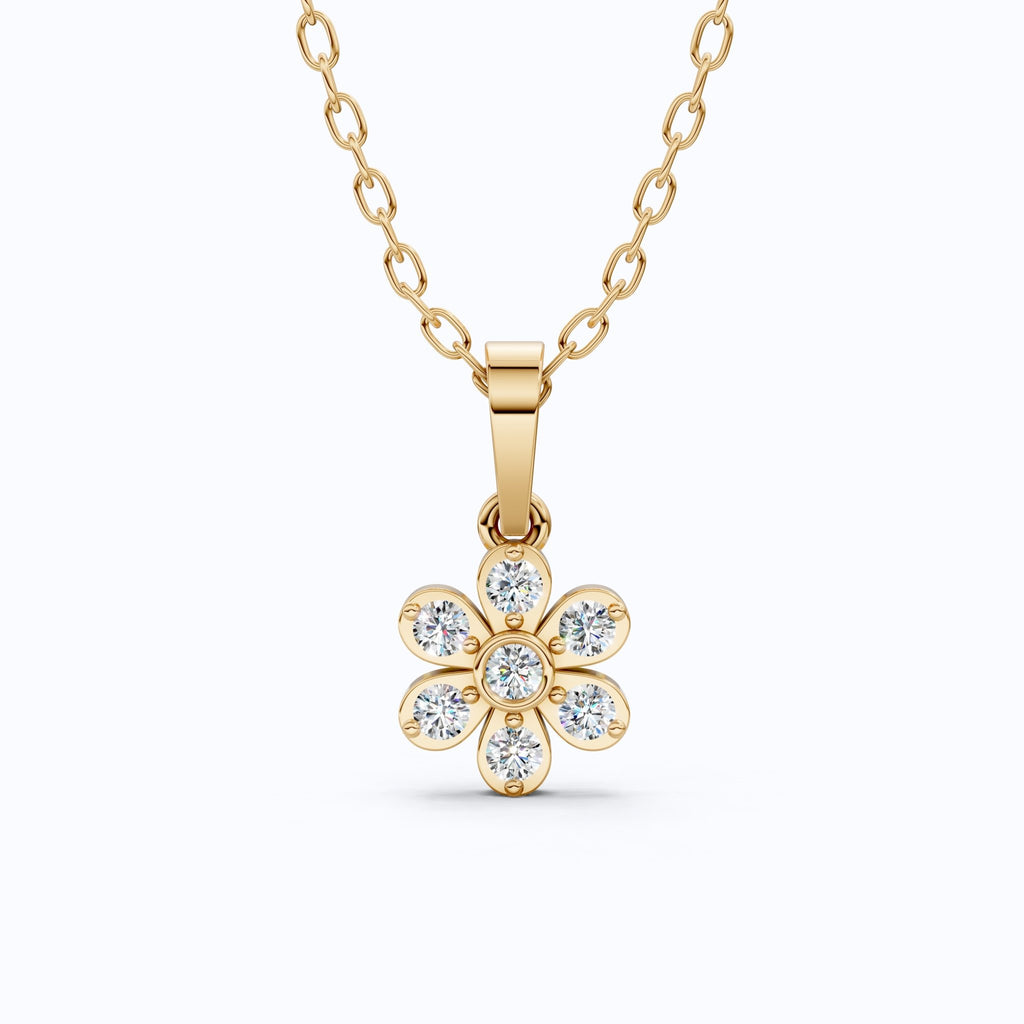 Romantic Daisy Flower Cluster Pendant in Lab Diamond - 14k Solid Gold, Unique Pendant, Bridesmaid Jewelry - Shoora Designs