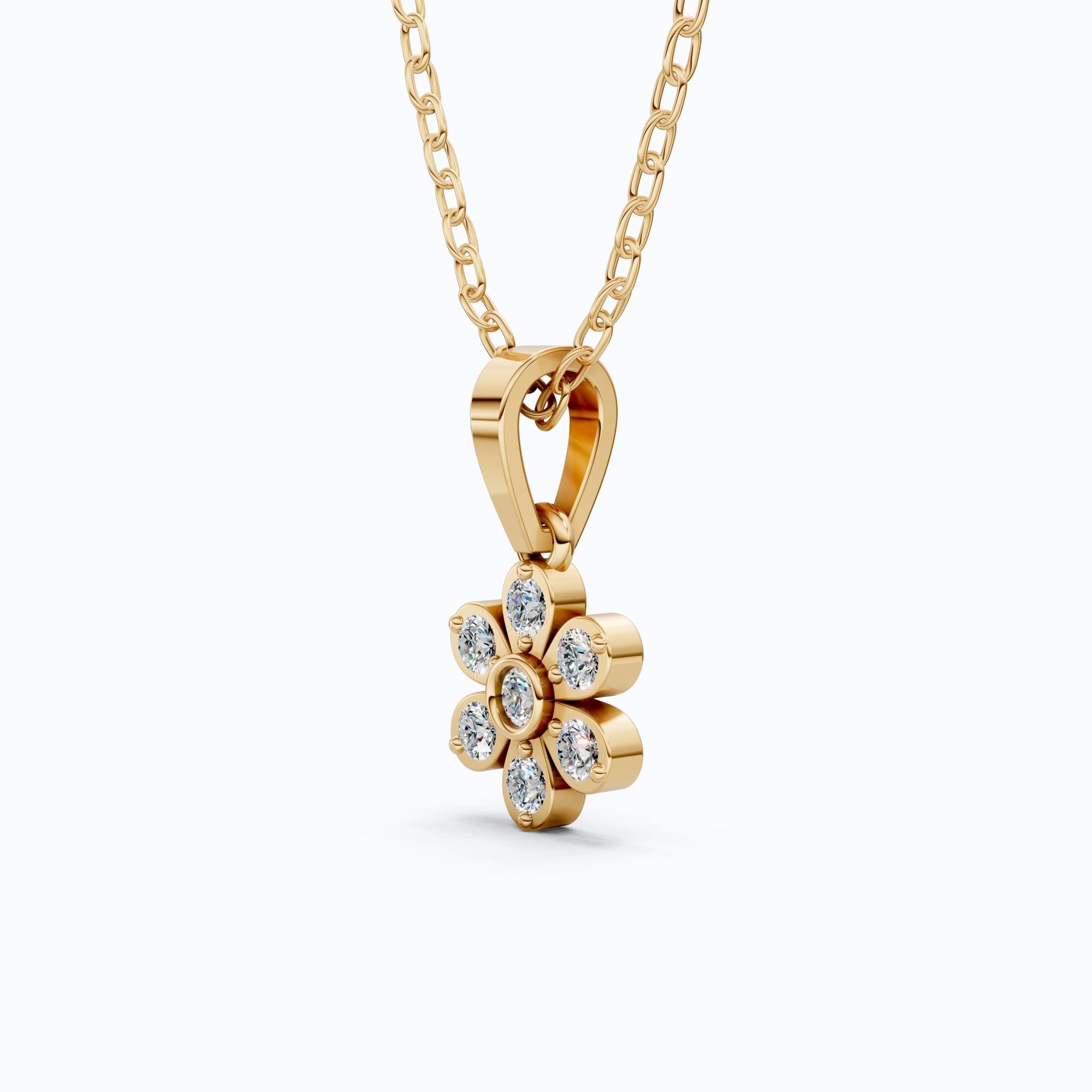 Romantic Daisy Flower Cluster Pendant in Lab Diamond - 14k Solid Gold, Unique Pendant, Bridesmaid Jewelry - Shoora Designs