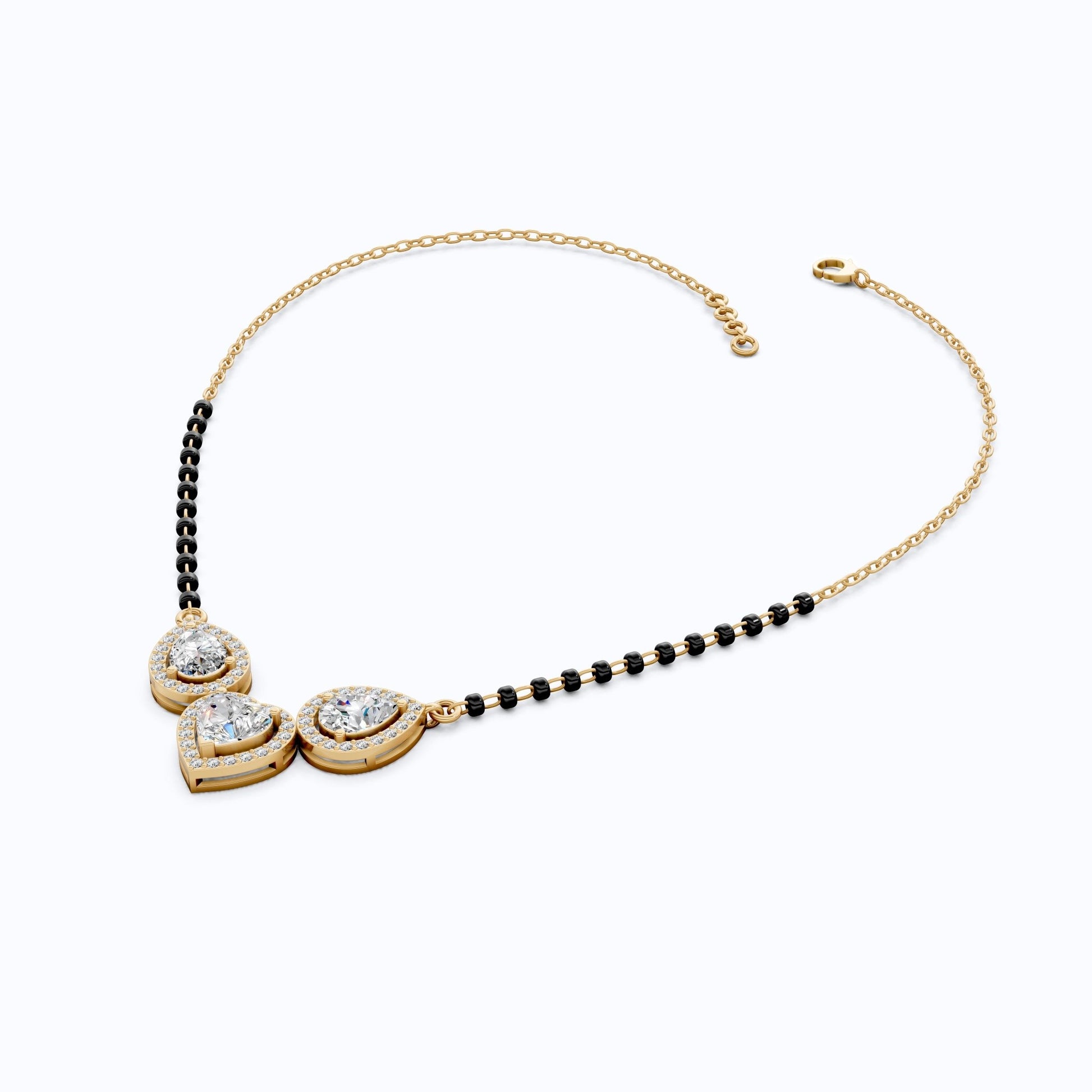 Romantic Heart and Pear Halo Tanmaniya Mangalsutra Necklace in 14K Solid Gold, 2.50 Heart/Pear Cut Lab Created Diamonds, Wedding Gift, Handmade Bridal Jewelry - Shoora Designs