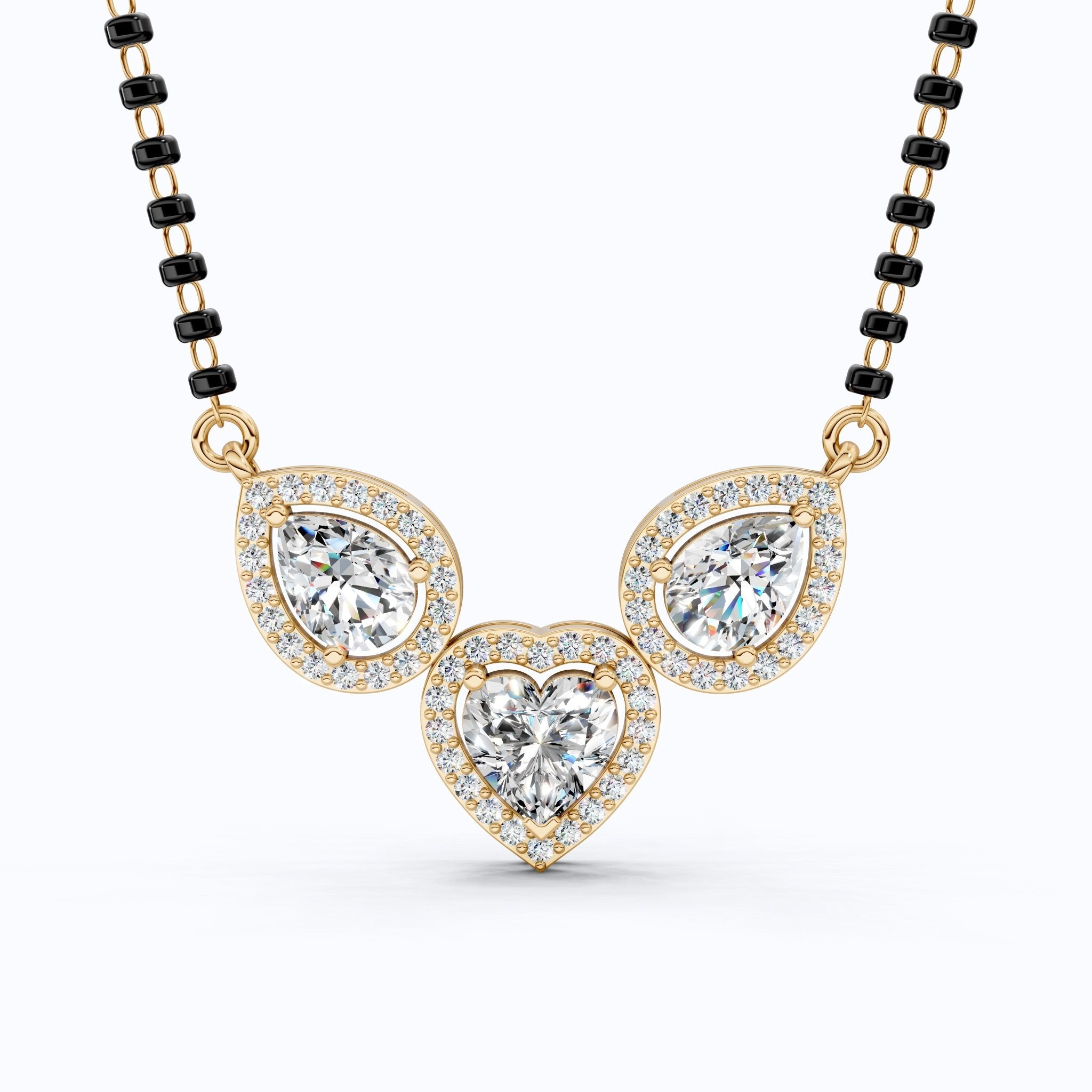 Romantic Heart and Pear Halo Tanmaniya Mangalsutra Necklace in 14K Solid Gold, 2.50 Heart/Pear Cut Lab Created Diamonds, Wedding Gift, Handmade Bridal Jewelry - Shoora Designs