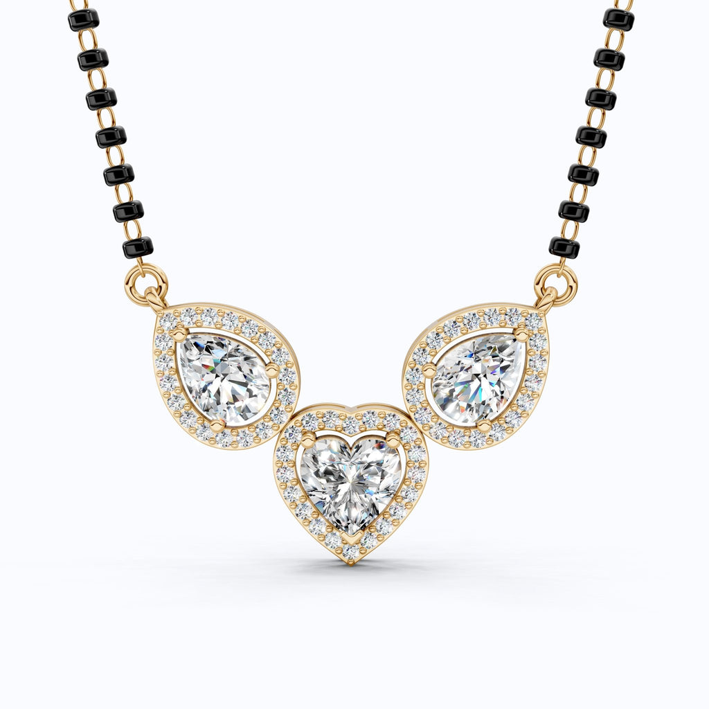 Romantic Heart and Pear Halo Tanmaniya Mangalsutra Necklace in 14K Solid Gold, 2.50 Heart/Pear Cut Lab Created Diamonds, Wedding Gift, Handmade Bridal Jewelry - Shoora Designs