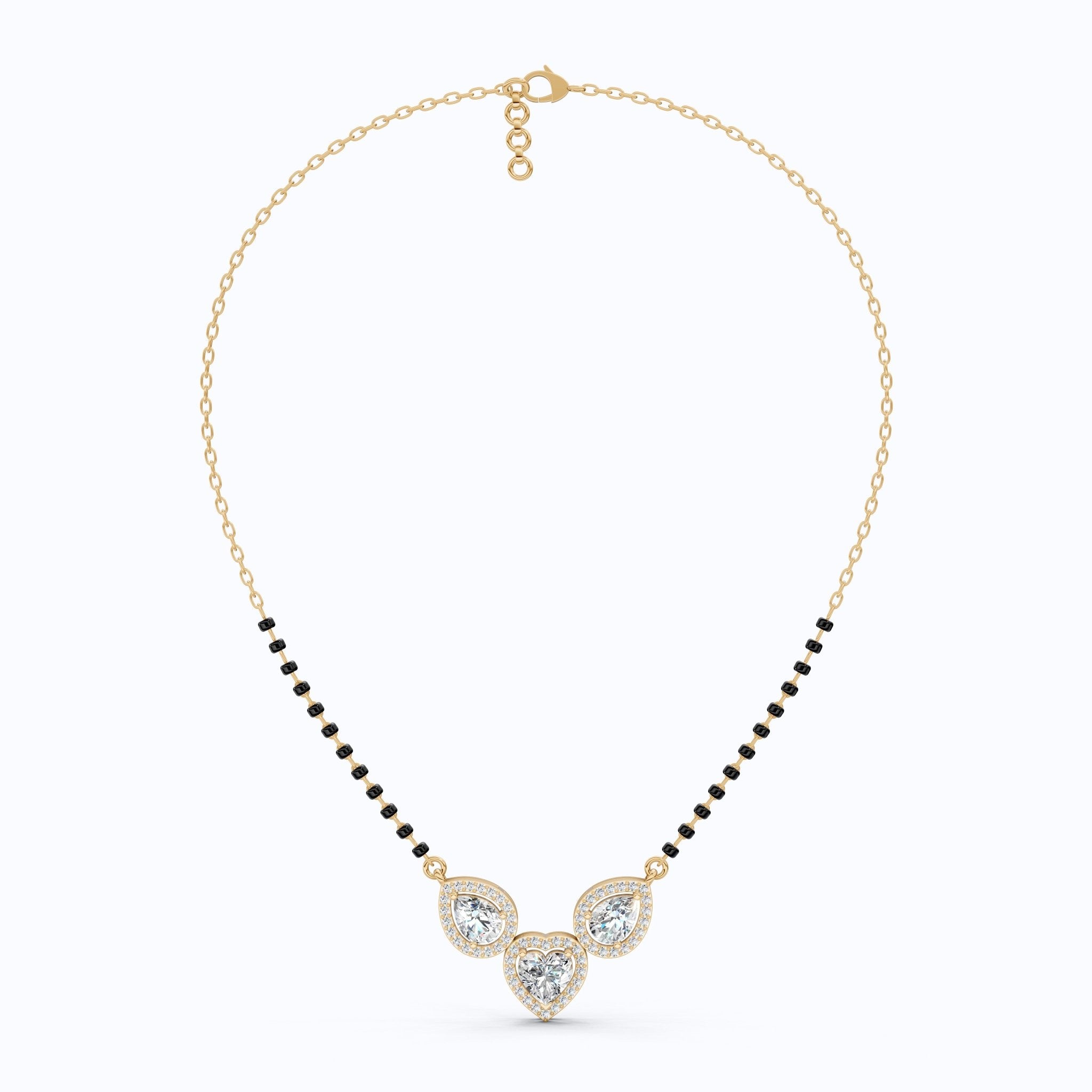 Romantic Heart and Pear Halo Tanmaniya Mangalsutra Necklace in 14K Solid Gold, 2.50 Heart/Pear Cut Lab Created Diamonds, Wedding Gift, Handmade Bridal Jewelry - Shoora Designs