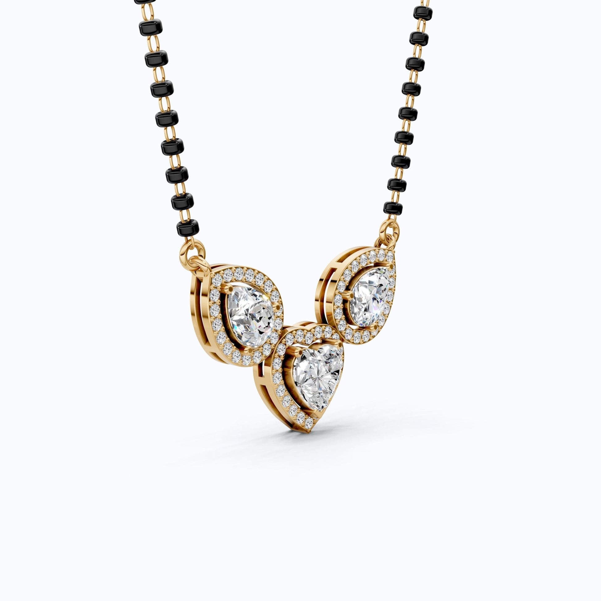 Romantic Heart and Pear Halo Tanmaniya Mangalsutra Necklace in 14K Solid Gold, 2.50 Heart/Pear Cut Lab Created Diamonds, Wedding Gift, Handmade Bridal Jewelry - Shoora Designs