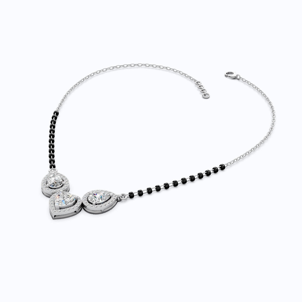Romantic Heart and Pear Halo Tanmaniya Mangalsutra Necklace in 14K Solid Gold, 2.50 Heart/Pear Cut Lab Created Diamonds, Wedding Gift, Handmade Bridal Jewelry - Shoora Designs