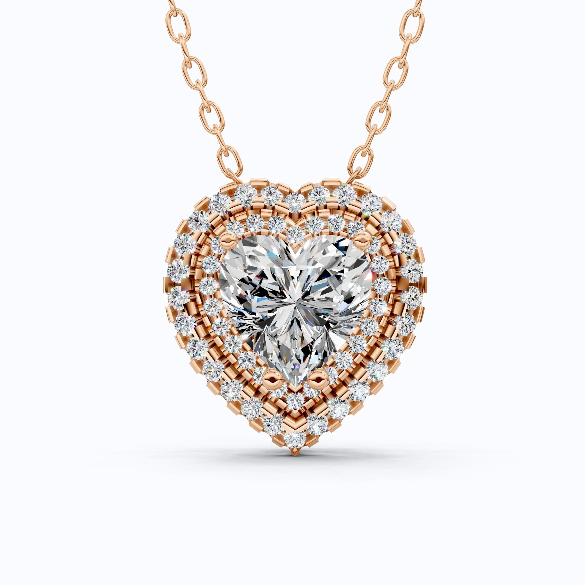 Romantic Heart Cluster Double Halo Wedding Pendant in 14k Solid Gold, 2.00 CT Heart Cut Lab Grown Diamonds, Valentine’s Gift for Wife, Anniversary Jewelry - Shoora Designs