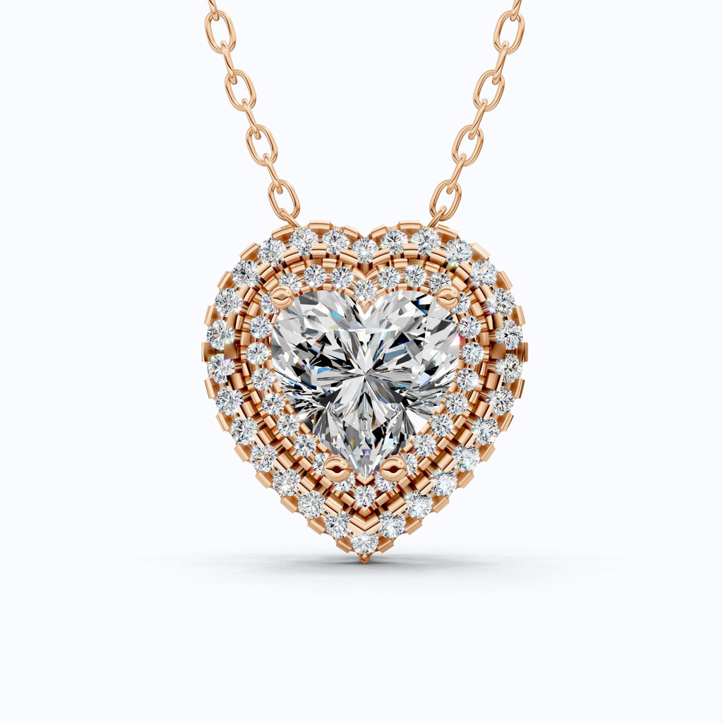 Romantic Heart Cluster Double Halo Wedding Pendant in 14k Solid Gold, 2.00 CT Heart Cut Lab Grown Diamonds, Valentine’s Gift for Wife, Anniversary Jewelry - Shoora Designs