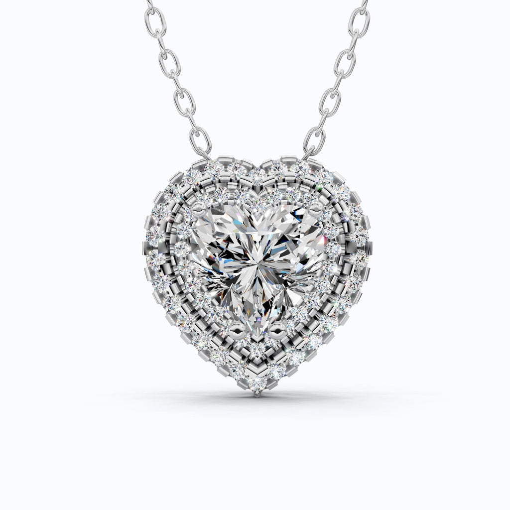 Romantic Heart Cluster Double Halo Wedding Pendant in 14k Solid Gold, 2.00 CT Heart Cut Lab Grown Diamonds, Valentine’s Gift for Wife, Anniversary Jewelry - Shoora Designs