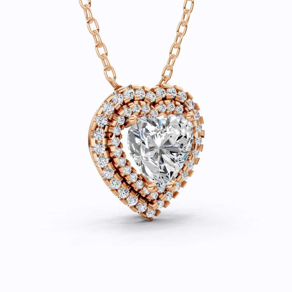 Romantic Heart Cluster Double Halo Wedding Pendant in 14k Solid Gold, 2.00 CT Heart Cut Lab Grown Diamonds, Valentine’s Gift for Wife, Anniversary Jewelry - Shoora Designs