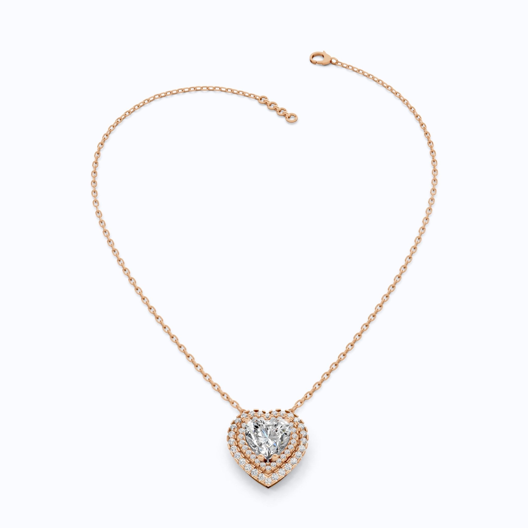 Romantic Heart Cluster Double Halo Wedding Pendant in 14k Solid Gold, 2.00 CT Heart Cut Lab Grown Diamonds, Valentine’s Gift for Wife, Anniversary Jewelry - Shoora Designs