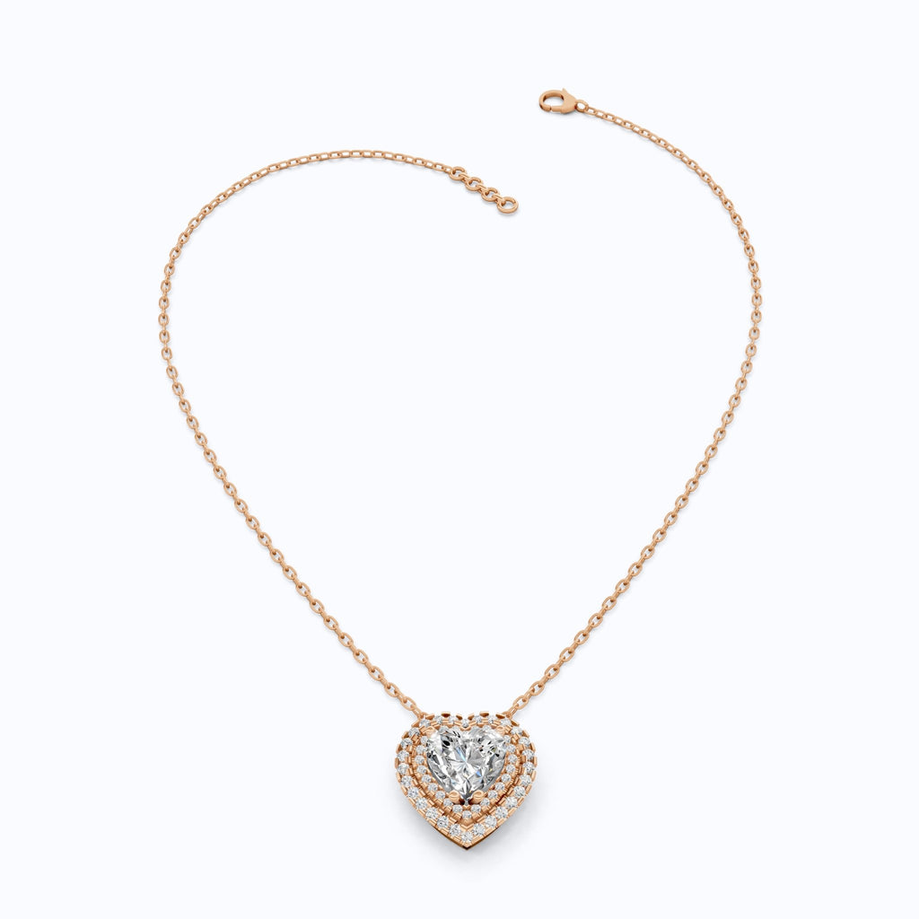 Romantic Heart Cluster Double Halo Wedding Pendant in 14k Solid Gold, 2.00 CT Heart Cut Lab Grown Diamonds, Valentine’s Gift for Wife, Anniversary Jewelry - Shoora Designs