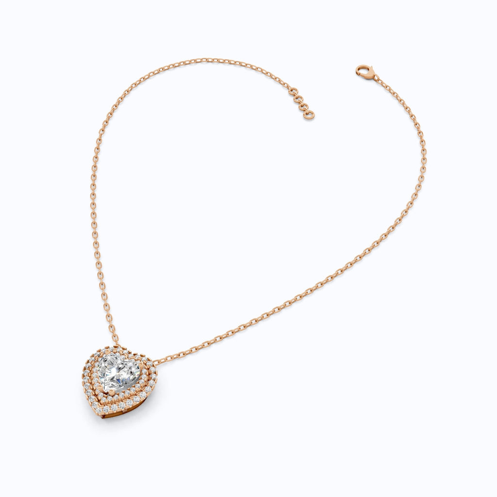 Romantic Heart Cluster Double Halo Wedding Pendant in 14k Solid Gold, 2.00 CT Heart Cut Lab Grown Diamonds, Valentine’s Gift for Wife, Anniversary Jewelry - Shoora Designs