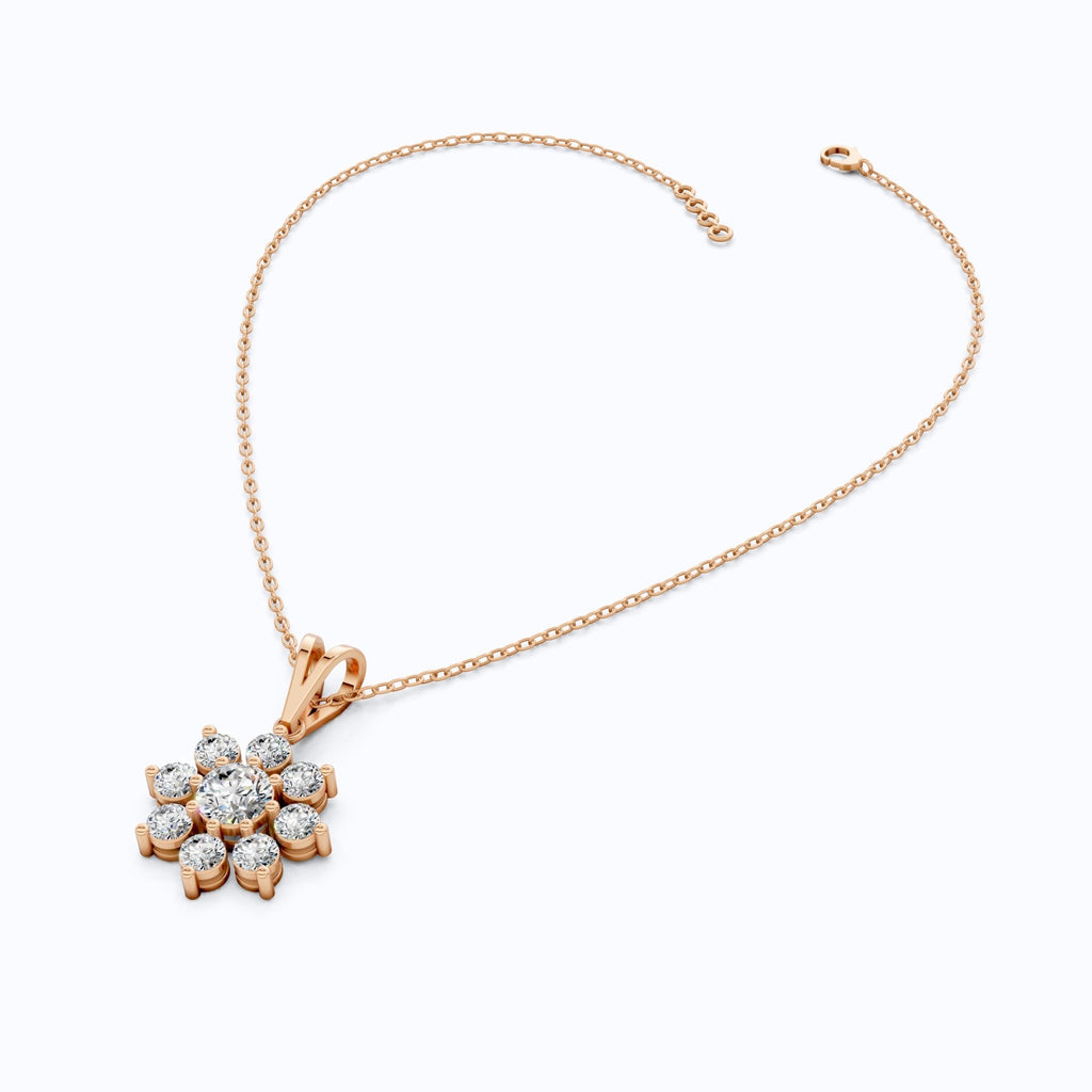 Round Brilliant Floral Cluster Snowflake Pendant in Lab Diamond - 14k Solid Gold, Bridal Jewelry for Women - Shoora Designs