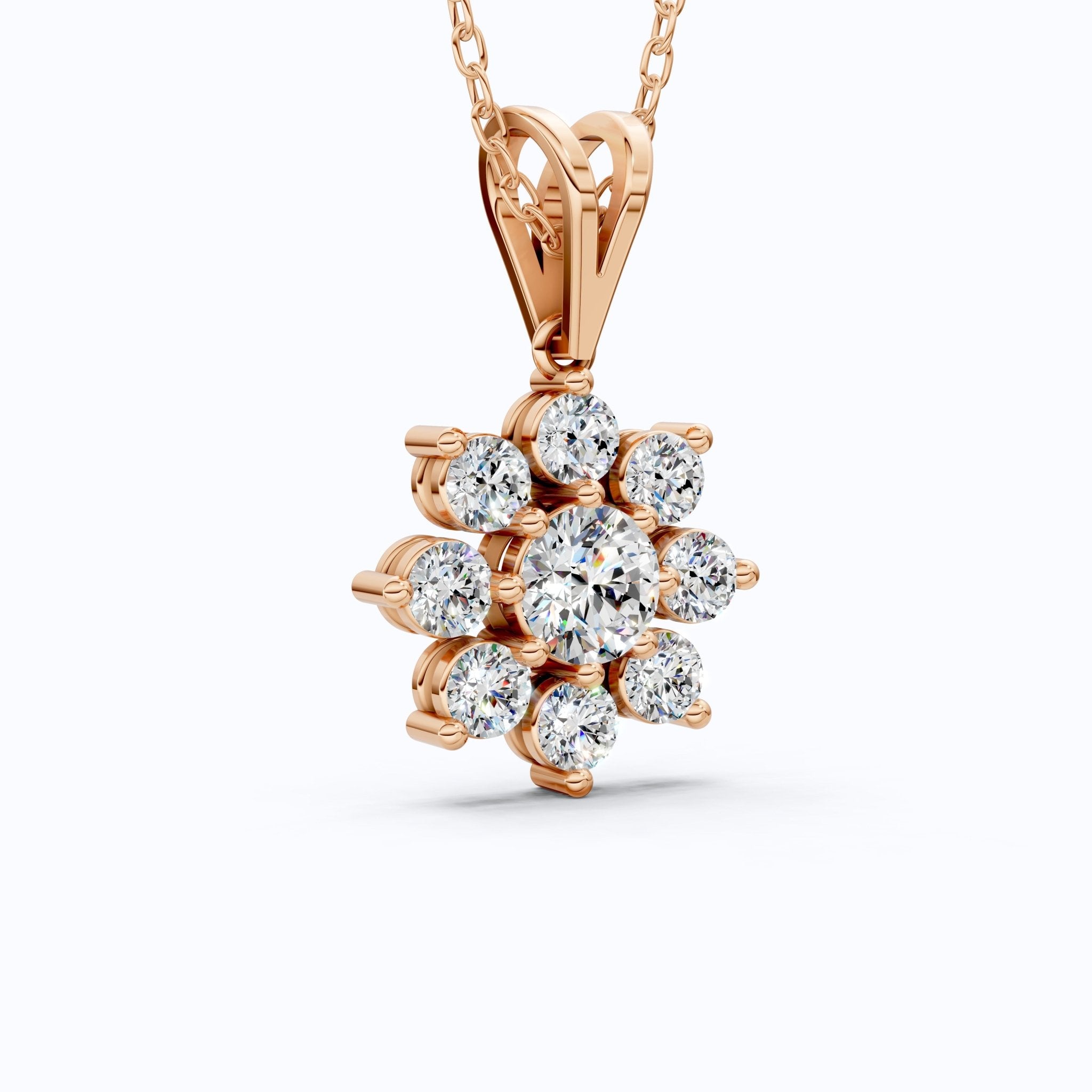 Round Brilliant Floral Cluster Snowflake Pendant in Lab Diamond - 14k Solid Gold, Bridal Jewelry for Women - Shoora Designs