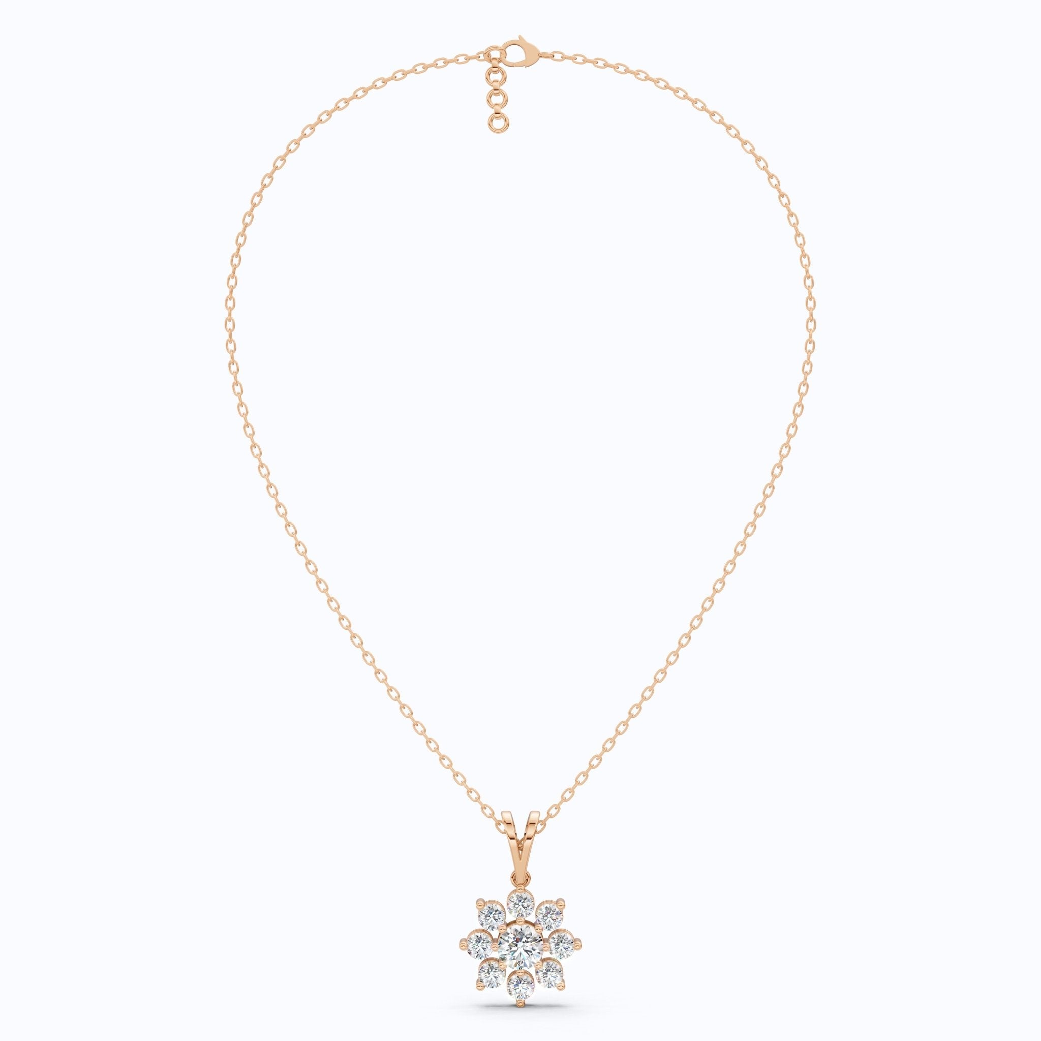 Round Brilliant Floral Cluster Snowflake Pendant in Lab Diamond - 14k Solid Gold, Bridal Jewelry for Women - Shoora Designs