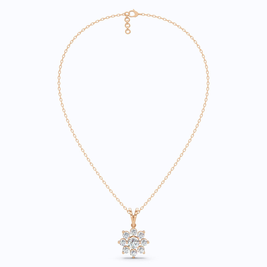 Round Brilliant Floral Cluster Snowflake Pendant in Lab Diamond - 14k Solid Gold, Bridal Jewelry for Women - Shoora Designs