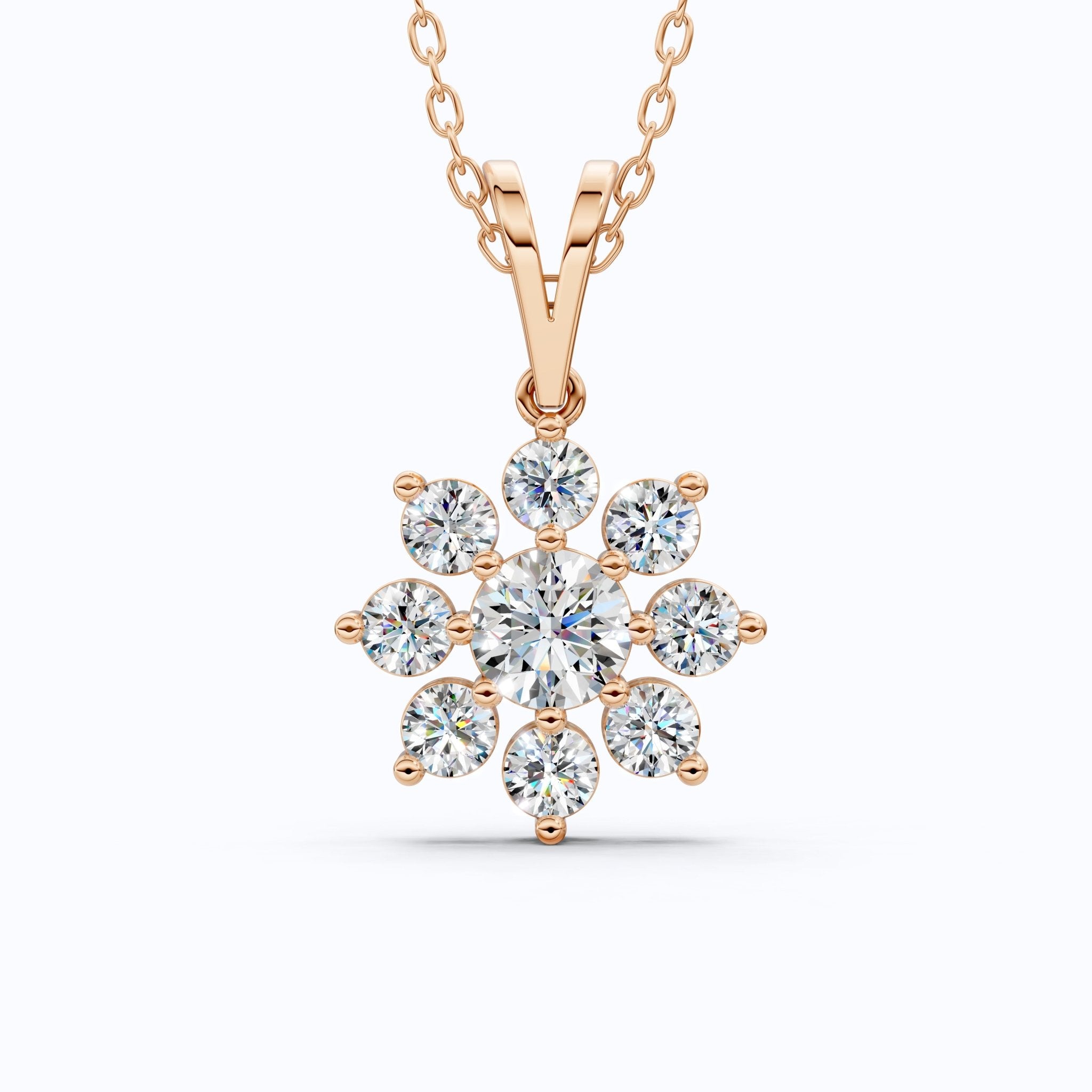 Round Brilliant Floral Cluster Snowflake Pendant in Lab Diamond - 14k Solid Gold, Bridal Jewelry for Women - Shoora Designs