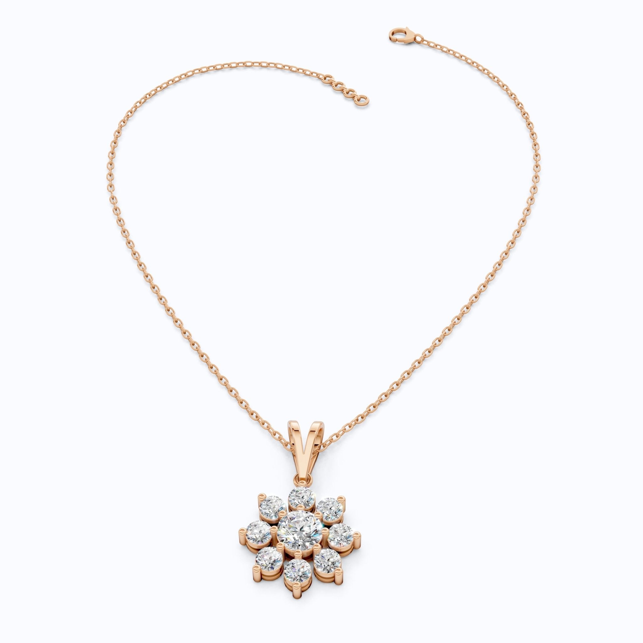 Round Brilliant Floral Cluster Snowflake Pendant in Lab Diamond - 14k Solid Gold, Bridal Jewelry for Women - Shoora Designs