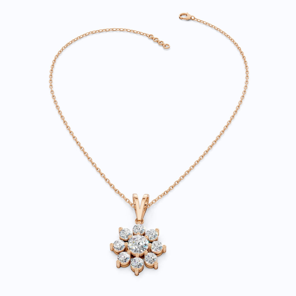 Round Brilliant Floral Cluster Snowflake Pendant in Lab Diamond - 14k Solid Gold, Bridal Jewelry for Women - Shoora Designs