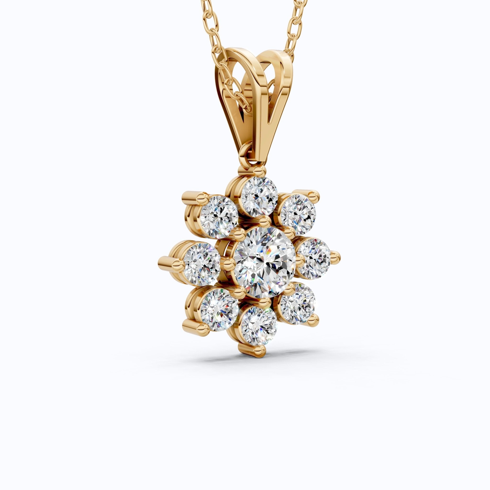Round Brilliant Floral Cluster Snowflake Pendant in Lab Diamond - 14k Solid Gold, Bridal Jewelry for Women - Shoora Designs