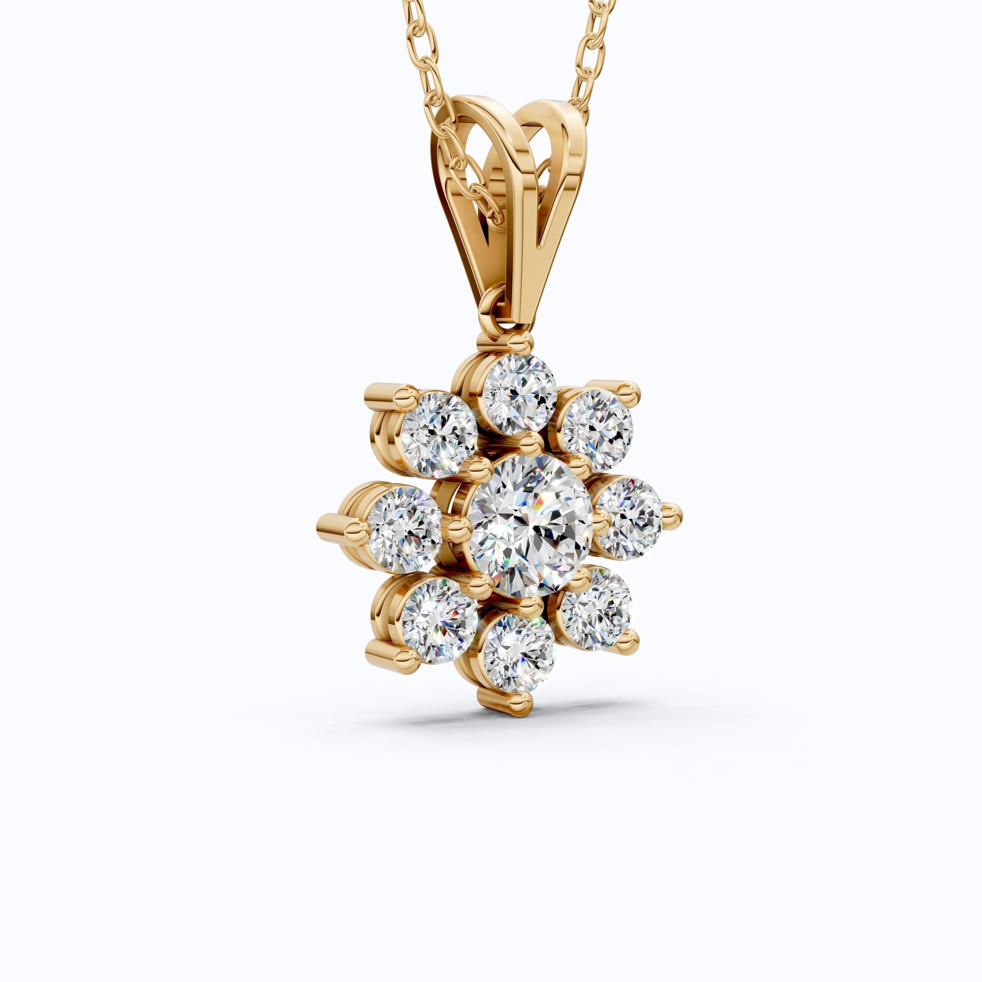 Round Brilliant Floral Cluster Snowflake Pendant in Lab Diamond - 14k Solid Gold, Bridal Jewelry for Women - Shoora Designs