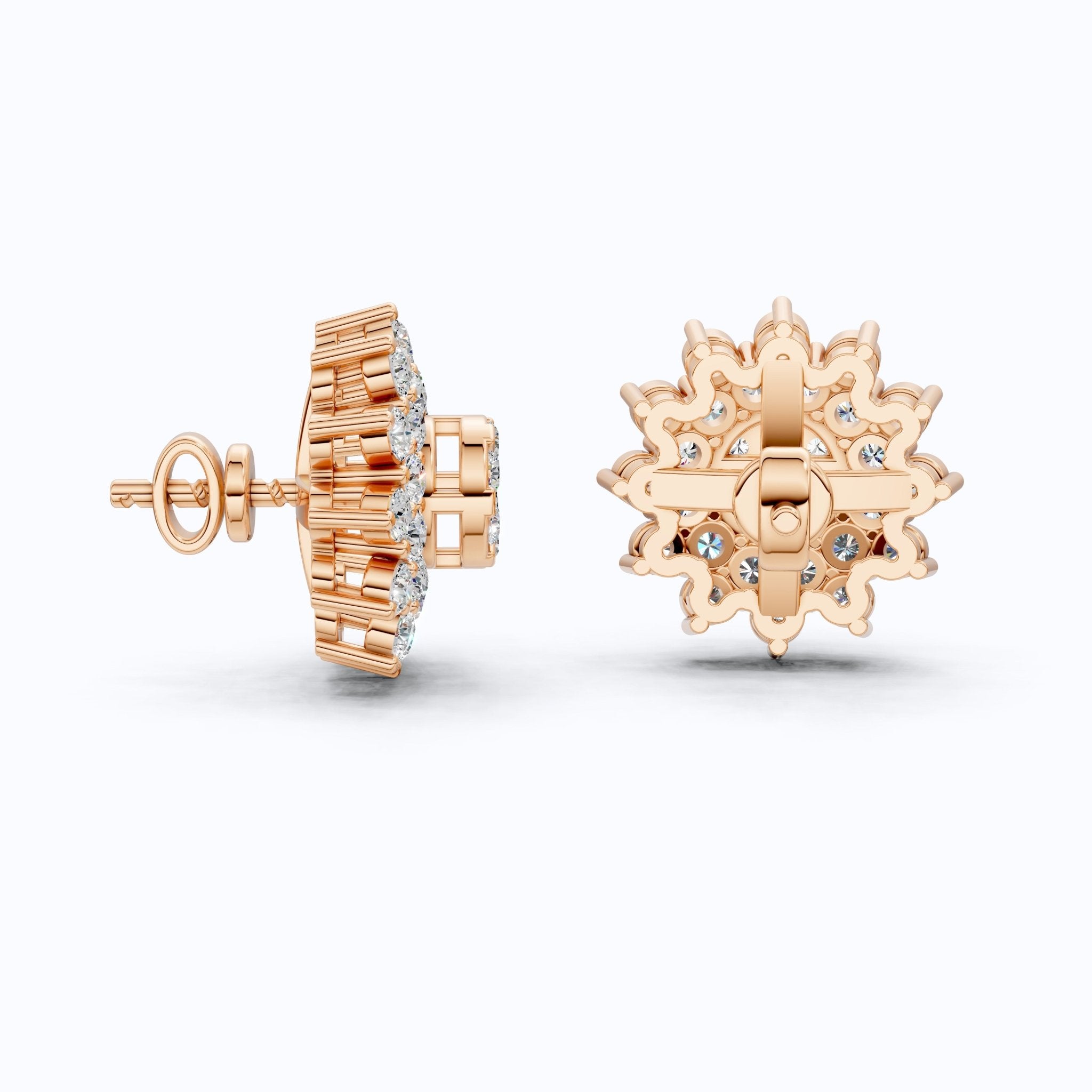 Round Cluster Sunflower Halo Studs Wedding Earrings in Lab Grown Diamond - 14k Solid Gold, Bridal Jewelry, Wedding Gift for Women - Shoora Designs