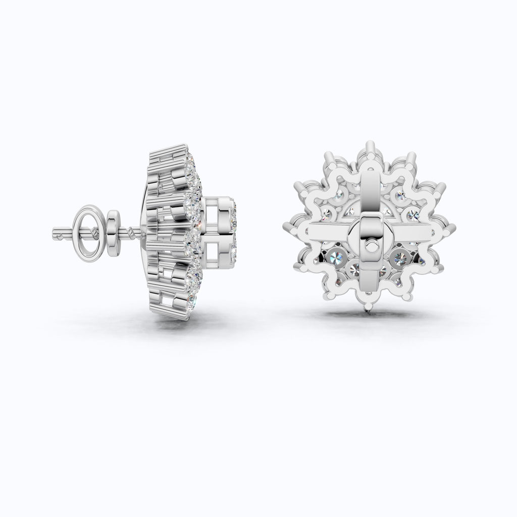 Round Cluster Sunflower Halo Studs Wedding Earrings in Lab Grown Diamond - 14k Solid Gold, Bridal Jewelry, Wedding Gift for Women - Shoora Designs