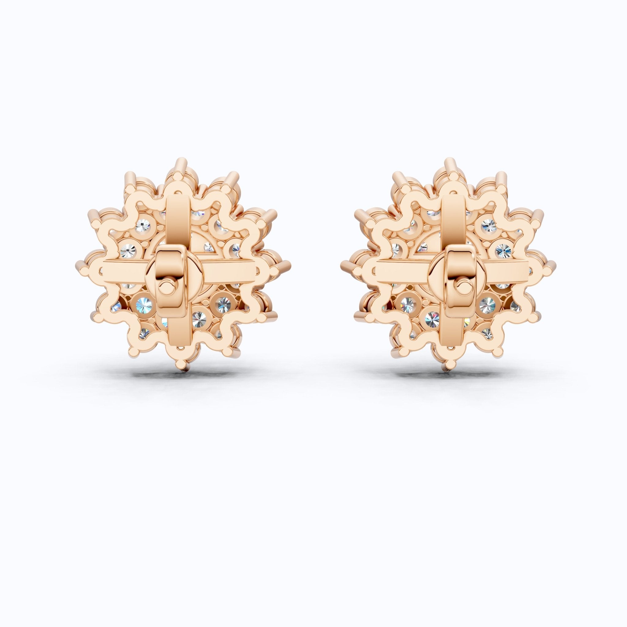 Round Cluster Sunflower Halo Studs Wedding Earrings in Lab Grown Diamond - 14k Solid Gold, Bridal Jewelry, Wedding Gift for Women - Shoora Designs