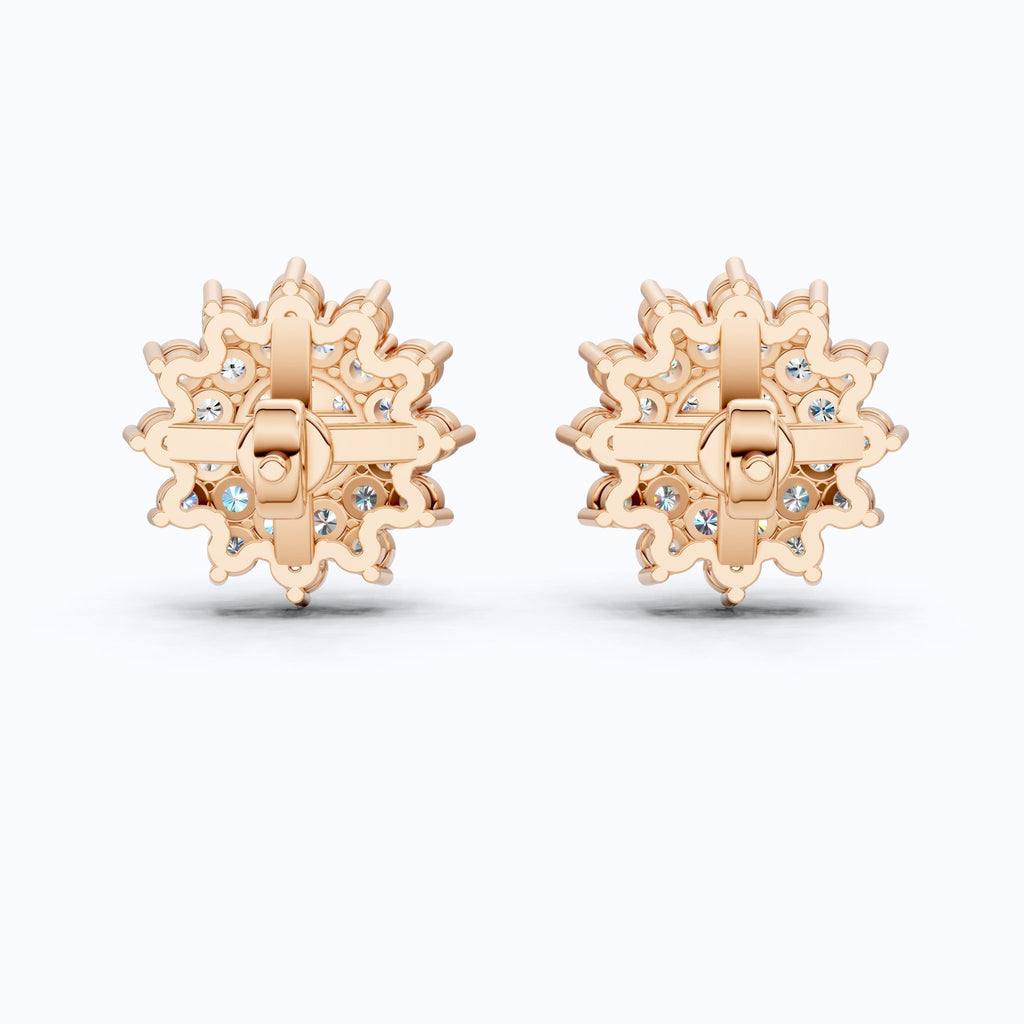 Round Cluster Sunflower Halo Studs Wedding Earrings in Lab Grown Diamond - 14k Solid Gold, Bridal Jewelry, Wedding Gift for Women - Shoora Designs