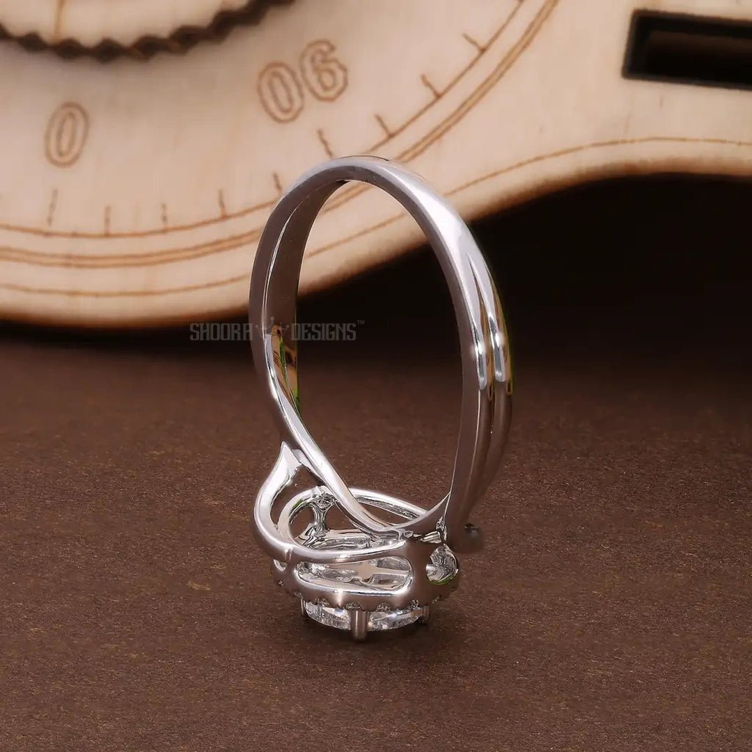 Round Cut Illusion Pie - Cut Halo Bypass Engagement Ring in 9K Solid Gold, 0.59 TCW Round Cut Natural Diamond Unique Ring, Anniversary Gift for Wife, Handmade Jewelry - Shoora Designs