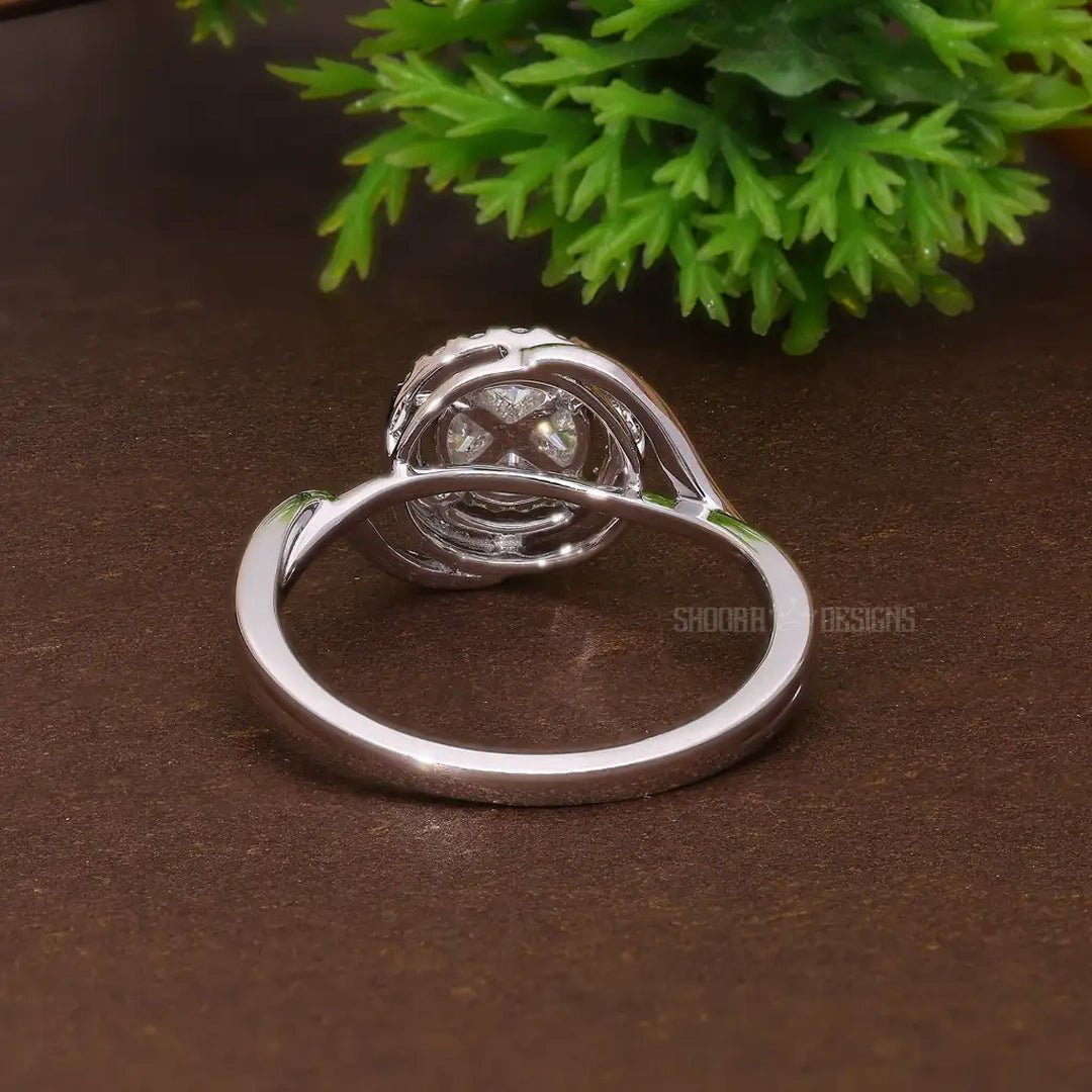 Round Cut Illusion Pie - Cut Halo Bypass Engagement Ring in 9K Solid Gold, 0.59 TCW Round Cut Natural Diamond Unique Ring, Anniversary Gift for Wife, Handmade Jewelry - Shoora Designs