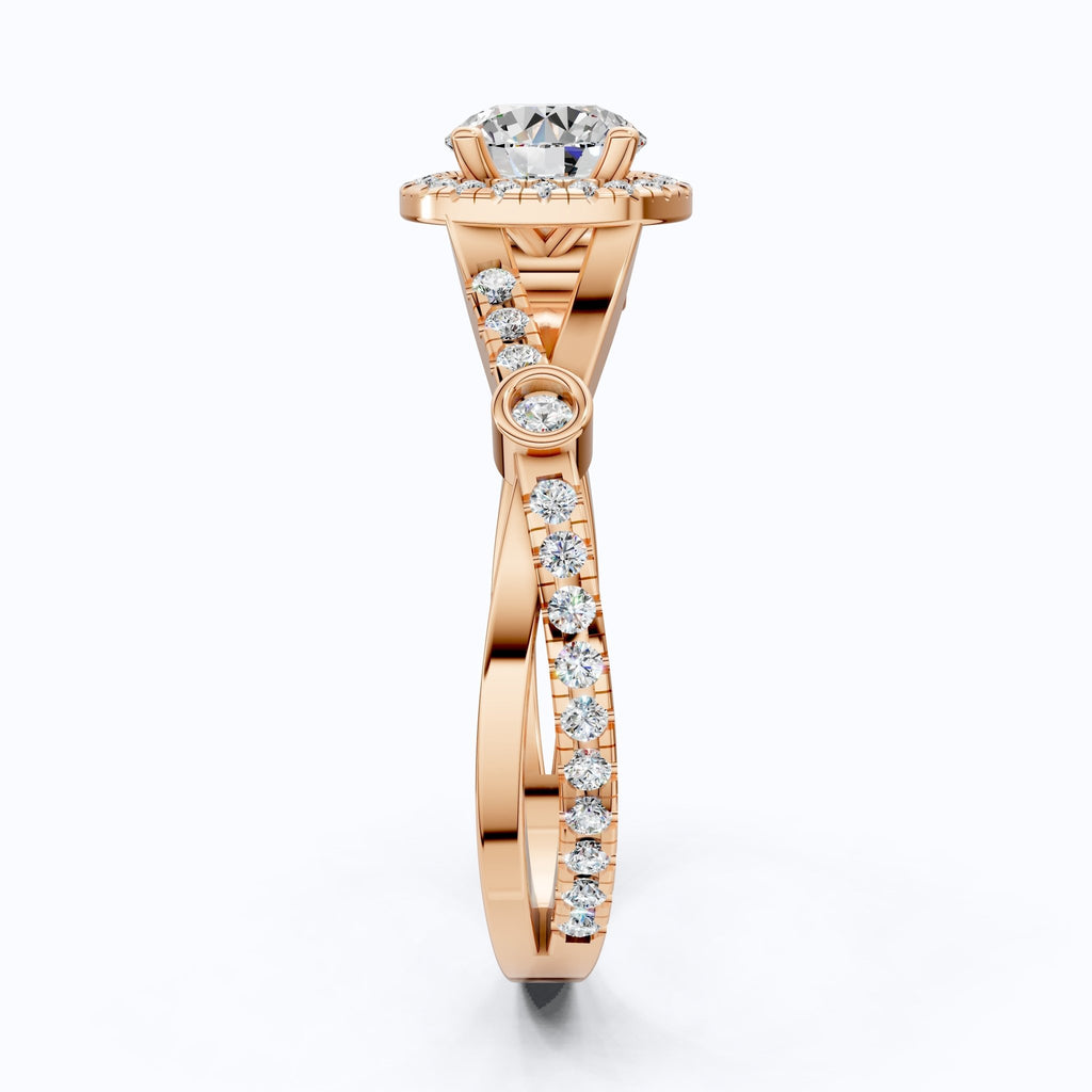 Round Halo Split Shank Engagement Ring in 14K Solid Gold, 0.70 CT Round Cut Lab Created Diamond, Proposal Ring, Gift for Her - Shoora Designs