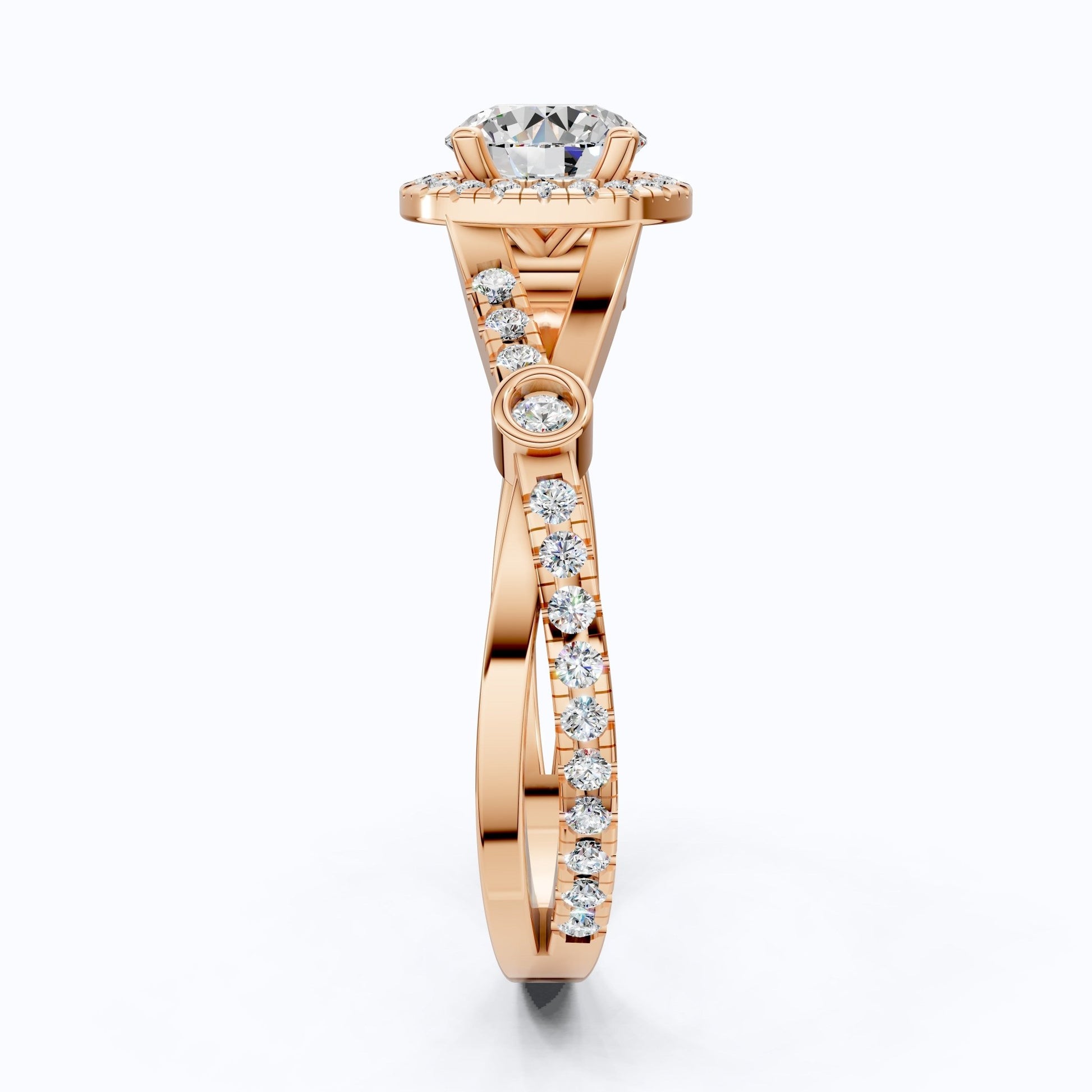 Round Halo Split Shank Engagement Ring in 14K Solid Gold, 0.70 CT Round Cut Lab Created Diamond, Proposal Ring, Gift for Her - Shoora Designs