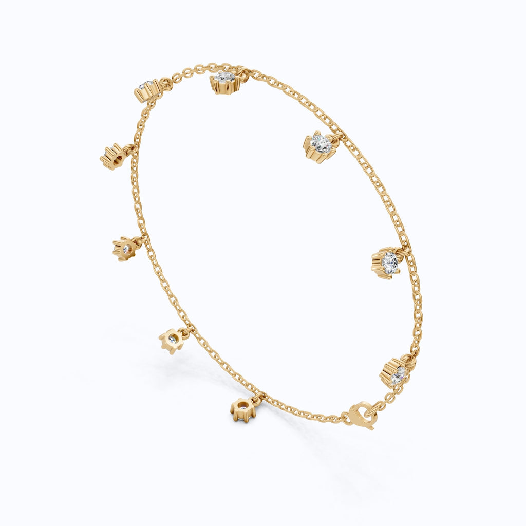 Round Station Diamond And Chain Bracelet in Lab Grown Diamond - 14k Solid Gold, Handmade Chain Bracelet, Wedding Gift for Wife - Shoora Designs