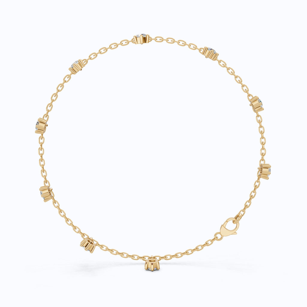 Round Station Diamond And Chain Bracelet in Lab Grown Diamond - 14k Solid Gold, Handmade Chain Bracelet, Wedding Gift for Wife - Shoora Designs