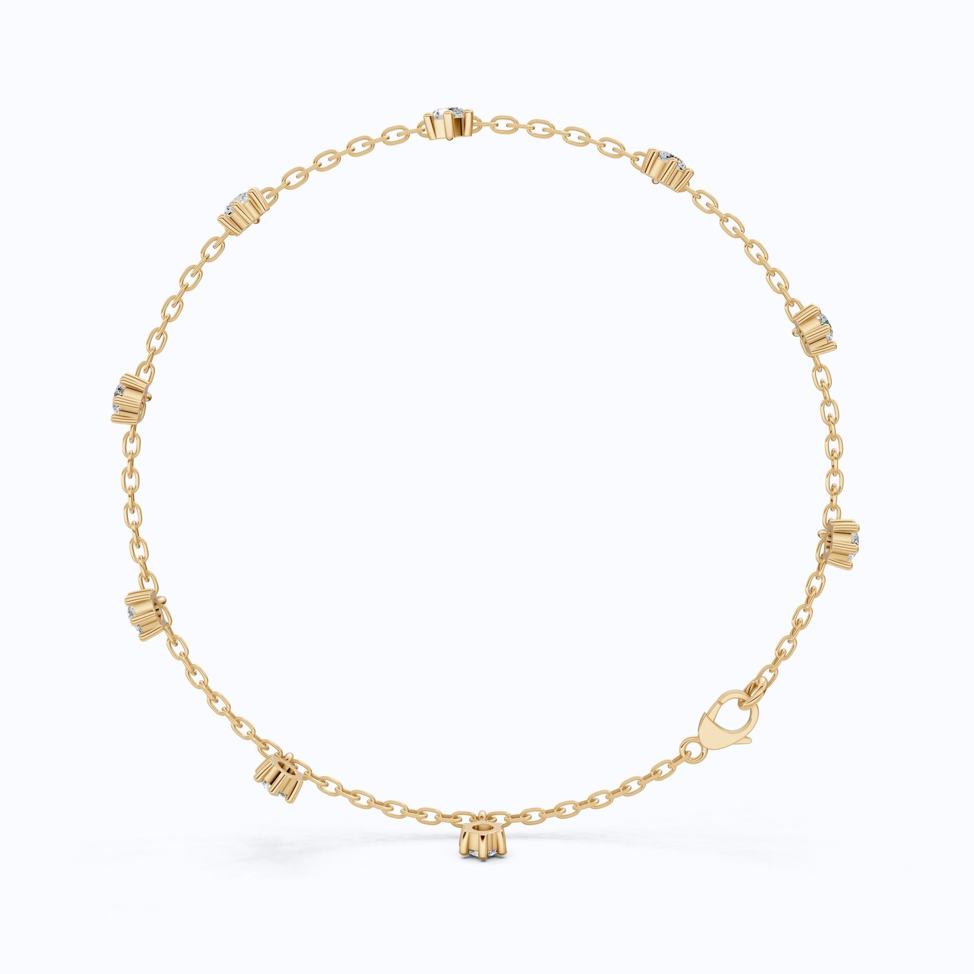 Round Station Diamond And Chain Bracelet in Lab Grown Diamond - 14k Solid Gold, Handmade Chain Bracelet, Wedding Gift for Wife - Shoora Designs